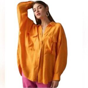 Maeve | Anthropologie Relaxed Utility Button Down Shirt Bright Orange | Small
